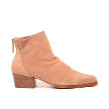 All season Nude Light pink perforated western style low heel PU Suede back zip woman shoe ankle boot for lady girl short boot